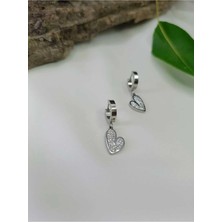 Luna Jewelry Kadın 316 L Çelik Gümüş Renk Kalp Model Zirkon Taşlı Küpe