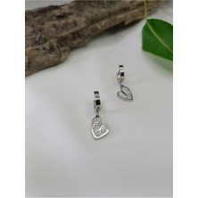 Luna Jewelry Kadın 316 L Çelik Gümüş Renk Kalp Model Zirkon Taşlı Küpe