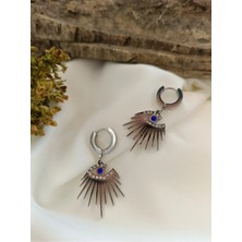 Luna Jewelry Kadın Gümüş Renk Güneşin Gözü Model Zirkon Taşlı 316 L Çelik Küpe