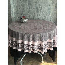 Wenessi Osmanlı Desen Yuvarlak Masa Örtüsü Pudra 160 cm yuvarlak örme tül kumaş