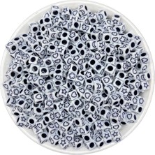 Hedef Bijuteri 25GR 6mm Küp Sembol, Beyaz Siyah Boncuk,yıldız,ay,kalp,çiçek Desen (~140 Adet)