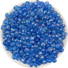 Hedef Bijuteri Mavi Renk 8mm Basık Janjanlı Akrilik Boncuk,parlak Takı Yapım Hobi Boncuğu (50GR,~290 Adet)