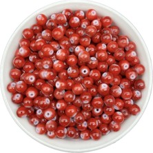 Hedef Bijuteri 50GR 8mm Desenli Kırmızı Üzeri Siyah Renkli Cam Inci Boncuk,takı Yapımı,hobi Boncuğu (~70 Adet)