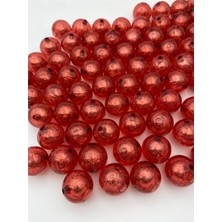 Hedef Bijuteri 24MM Içi Folyolu Kırmızı Renk Akrilik Boncuk,takı, Çanta Yapım Boncuğu (100GR,~13 Adet)