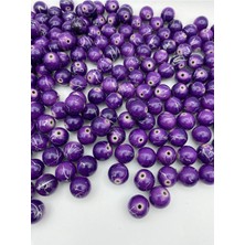 Hedef Bijuteri 14MM Gümüş Yaldızlı Damarlı Mor Boncuk Takı ve Çanta Yapım Boncuğu (100GR,~56 Adet)