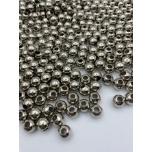 Hedef Bijuteri 12MM Geniş Delikli Gümüş-Nikel Renk Metalize Plastik Boncuk, Takı, Çanta Boncuğu (100GR,~11 0 Adet)
