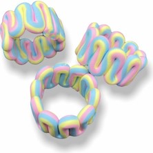 Polimer Kil Sarı - Pembe - Mavi Renkli Şeritli Dalgalı Model El Yapımı Yüzük,chunky Clay Yüzük