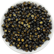 Hedef Bijuteri 100GR HARF,4X7MM Yassı Siyah Üzeri Gold /altınsarısı Yaldızlı Boncuk,takı Boncuğu  (~780 Adet)