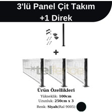 Telfence 100CM Siyah 3 'lü Panel Çit Takım Çift Telli + 1 Direk Avantaj Paketi (7,5 Metre)