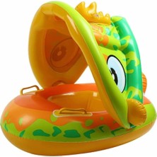 Dinozor Şekilli Baby Float  Bebek Yüzme Simidi Güneşlikli Kapanır Açılır Dino Yeşil