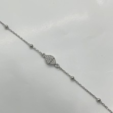 İpek Silver 925 Ayar Gümüş Zirkon Taşı Süslemeli Top Zincirli Kadın Bileklik