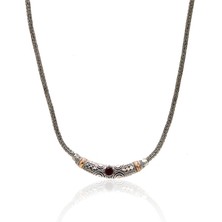 Midyat Nurtaş Gümüş Yakut Taşlı 925 Ayar Saf Gümüş Hasır Zincir Unisex Kolye 201023659