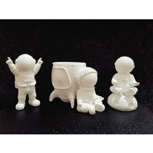 3'lü Set Astronot Kalemlik ve Masa Dekorları Biblo Heykel Obje