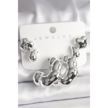 Callerrons Accessories Gümüş Renk Yonca Damla Halka Model Ccb Plastik Kadın Küpe Seti - EBJ250118W30664