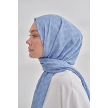 Armanda Zincir Desenli Cotton Monogram Şal - Kot Mavisi