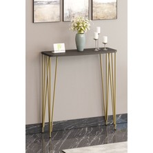 60  cm  Antresit Gri Dresuar Kahve Köşesi Konsol Modern Raf Metal Boru Gold Ayaklı