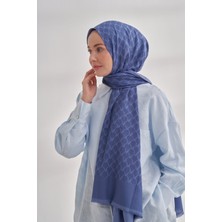 Armanda Zincir Desenli Cotton Monogram Şal - Indigo