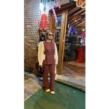 Kinzi Balon Kol Gömlekli Bordo Örme Takım