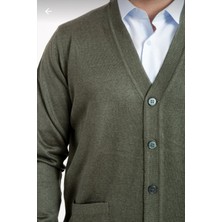 Mihman Butik Erkek Haki Ince Yün Triko Örgü Baba Hırka