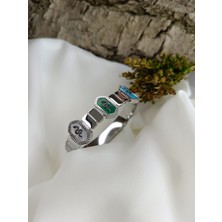 Luna Jewelry Kadın Gümüş Renk 316L Çelik Yılan Desenli Sedef Detaylı Renk Atmaz Kelepçe Bilezik