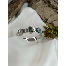 Luna Jewelry Kadın Gümüş Renk 316L Çelik Yılan Desenli Sedef Detaylı Renk Atmaz Kelepçe Bilezik