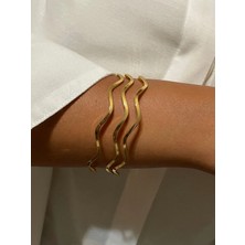 Stainless Steel Ajda Zikzag Bileklik Gold Renk Çelik Bilezik