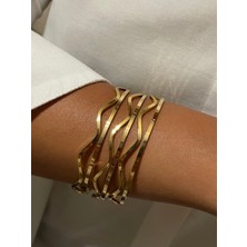 Stainless Steel Ajda Zikzag Bileklik Gold Renk Çelik Bilezik