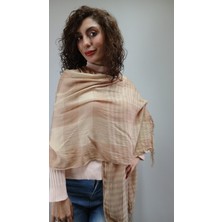 Krem Rengi Ekose Kadın Fular Şal Eşarp 190X65 cm