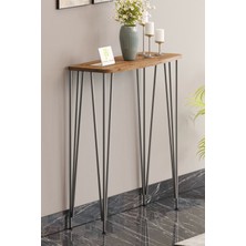 Pinhal Home 120  cm  Atlantik Çam Dresuar Kahve Köşesi Konsol Modern Raf Metal Boru Gümüş Ayaklı