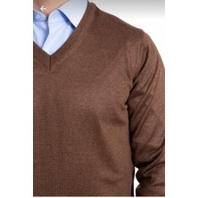 Mihman Butik Erkek Kahverengi Ince Triko V Yaka Kazak