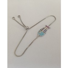 Luna Jewelry Kadın Gümüş Renkli Deniz Macerası Zirkon Taşlı Asansör Ayarlanabilir Renk Atmaz Çelik Bileklik