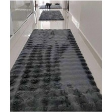 Decofloor Halı Bubble Tavşan Tüyü Peluş Siyah Yatak Odası Banyo Koridor Mutfak Yumuşak Dokulu Kaymaz Halı