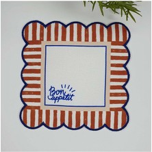 Decofav Dekoratif Kenar Bon Appetit Sloganlı Nakış Kenar Kumaş Kokteyl Peçetesi 1 Adet