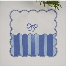 Decofav Romantik Mavi Çizgili Fiyonk Desenli Nakış Kenar Kumaş Kokteyl Peçetesi 1 Adet