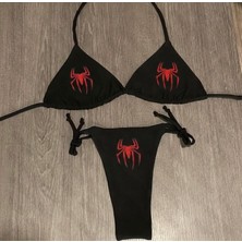 Amor Face Özel Tasarım Kırmızı Örümcek Baskılı Brazilian  Beach Club Kadın Bikini Takımı