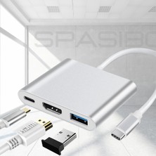 Spasibo Port Trio Usb-C 3 In 1 Adaptör | 4K UHD Hdmı, Hızlı Veri Transferi ve Çoklu Bağlantı Deneyimi!