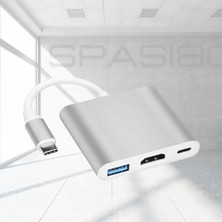 Spasibo Port Trio Usb-C 3 In 1 Adaptör | 4K UHD Hdmı, Hızlı Veri Transferi ve Çoklu Bağlantı Deneyimi!