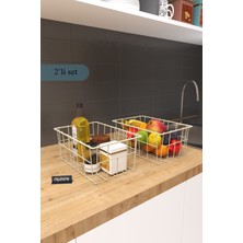 Moniev 2'li Büyük Boy Düzenleyici Lüks Mutfak Düzenleyici Banyo Organizer Metal Meyve Sepeti