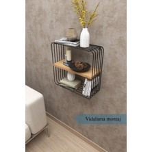 Moniev Modern Metal Duvar Rafı Ahşap Raflı Dekoratif Kitaplık