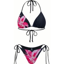 Amor Face Özel Tasarım Pembe Lilyum Tek Göğüs Baskılı Brazilian Beach Club  Kadın Bikini Takımı