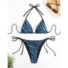 Amor Face Özel Tasarım Dans Eden Çizgiler Baskılı Brazilian Beach Club  Kadın Bikini Takımı