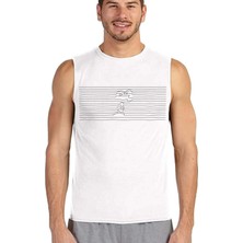 Rock&Roll Çizgili Köpek Beyaz Kesik Kol / Kolsuz Erkek T-Shirt