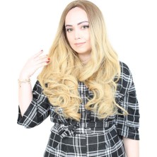 Peruk Market Yoğun Dalgalı Fiber Sentetik Uzun Perçemsiz Peruk - Kumral / Sarı Ombreli