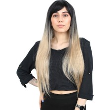 Peruk Market Fiber Sentetik Uzun Düz Kahküllü Peruk - Siyah / Balköpüğü Ombreli
