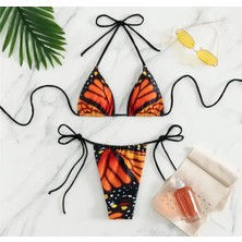 Amor Face Özel Tasarım Kelebek Kanadı Baskılı Brazilian Beach Club Sexy Kadın Bikini Takımı