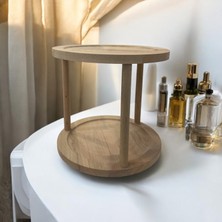 Moxo Creative Kayın Masif Ahşap 360° Dönen Dekoratif Iki Katlı Stant/Sunumluk/Düzenleyici-Organizer Tepsi