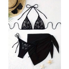 Amor Face Özel Tasarım Silver Varak Yıldız Baskılı Brazilian Luxury Beach Kadın Club  Bikini Takımı