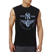 Rock&Roll Ny Moto Club Siyah Kesik Kol / Kolsuz Erkek T-Shirt