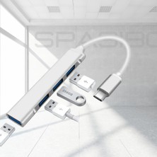 Spasibo Port Multi Usb-C To USB 3.0 Adaptör | Hızlı Veri Transferi 4'ü 1 Arada Çok Fonksiyonlu Çözüm