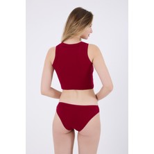 Siera Fitilli Pamuklu Kalın Askılı Crop Kadın Atlet & Slip Külot Takım
